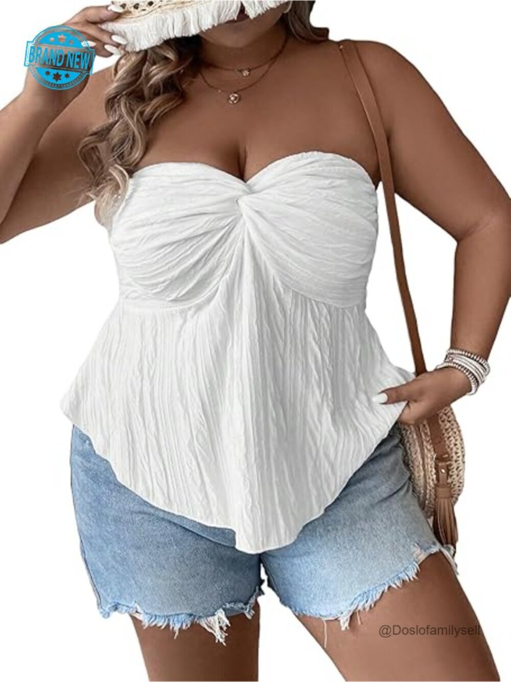 Plus Size Twist Front Strapless Tube Top Bandeau Sleeveless Summer Outing